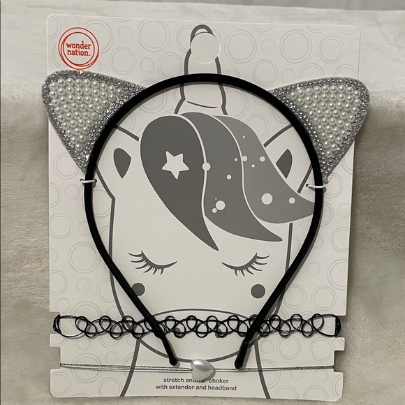 Wonder Nation Black Headband with Glittering Silver Ears - Picture 1 of 16